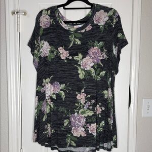 LuLaRoe Charcoal Floral Short Sleeve Tee